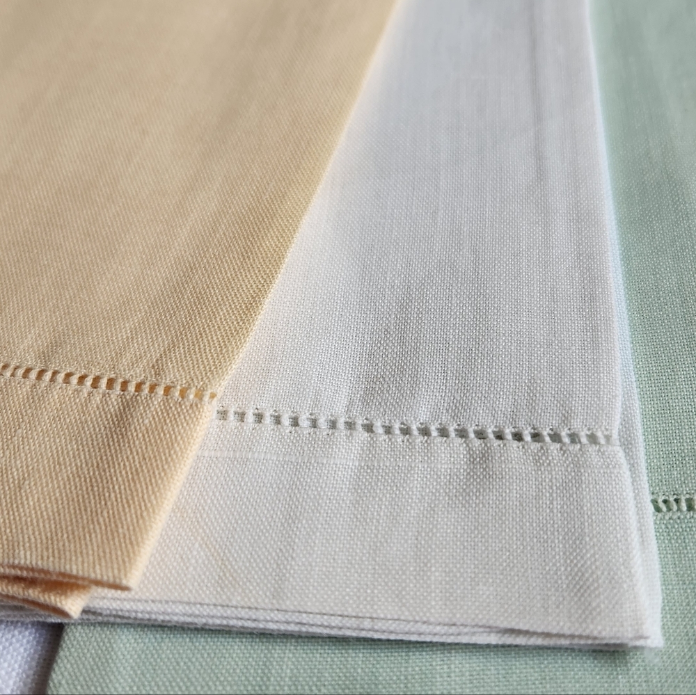 THREE FINGER/TEA LINEN HEMSTITCHED TOWELS VINTAGE